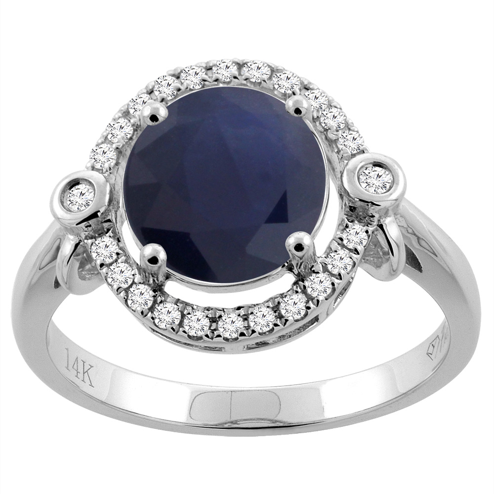 14K White Gold Diamond Natural Blue Sapphire Engagement Ring Oval 10x8mm, sizes 5-10