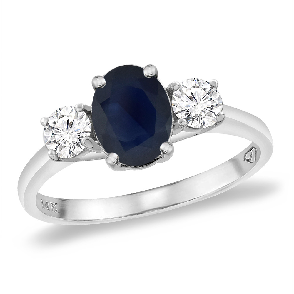 14K White Gold Natural Blue Sapphire &amp; 2pc. Diamond Engagement Ring Oval 8x6 mm, sizes 5 -10