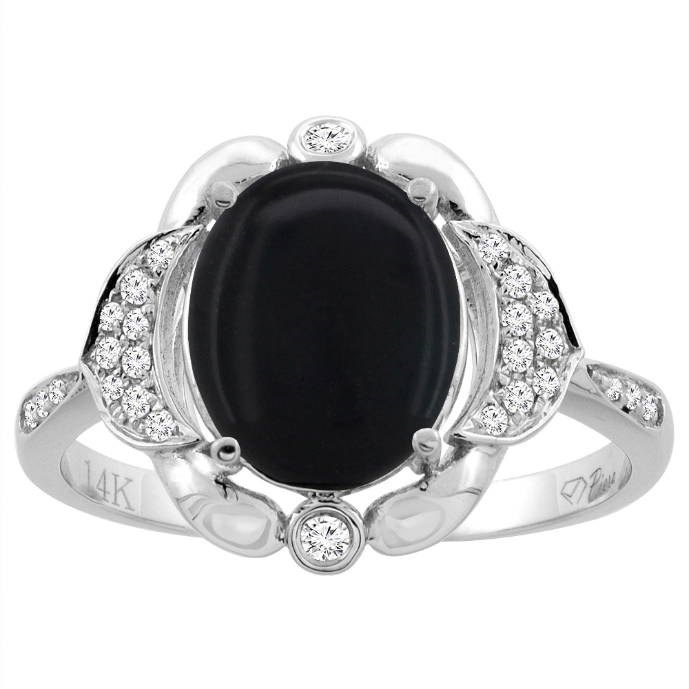 14K Yellow Gold Diamond Natural Black Onyx Engagement Ring Oval 10x8mm, sizes 5-10