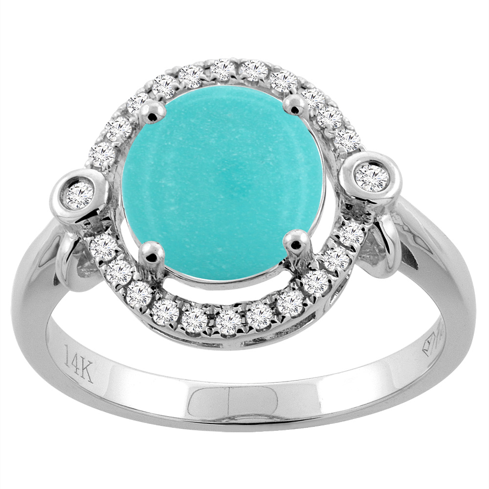 14K White Gold Natural Diamond Sleeping Beauty Turquoise Engagement Ring Oval 10x8mm, sizes 5-10