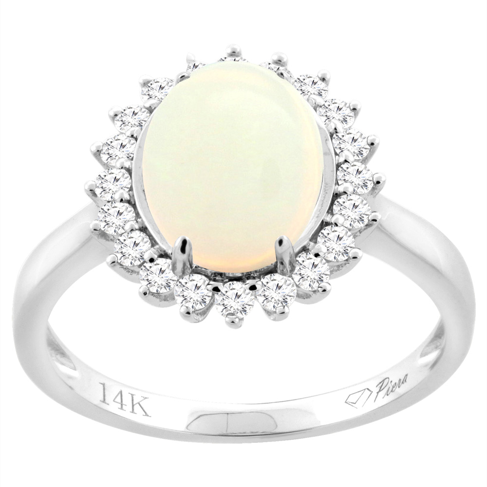 14K Yellow Gold Diamond Natural Opal Engagement Ring Oval 10x8mm, sizes 5-10