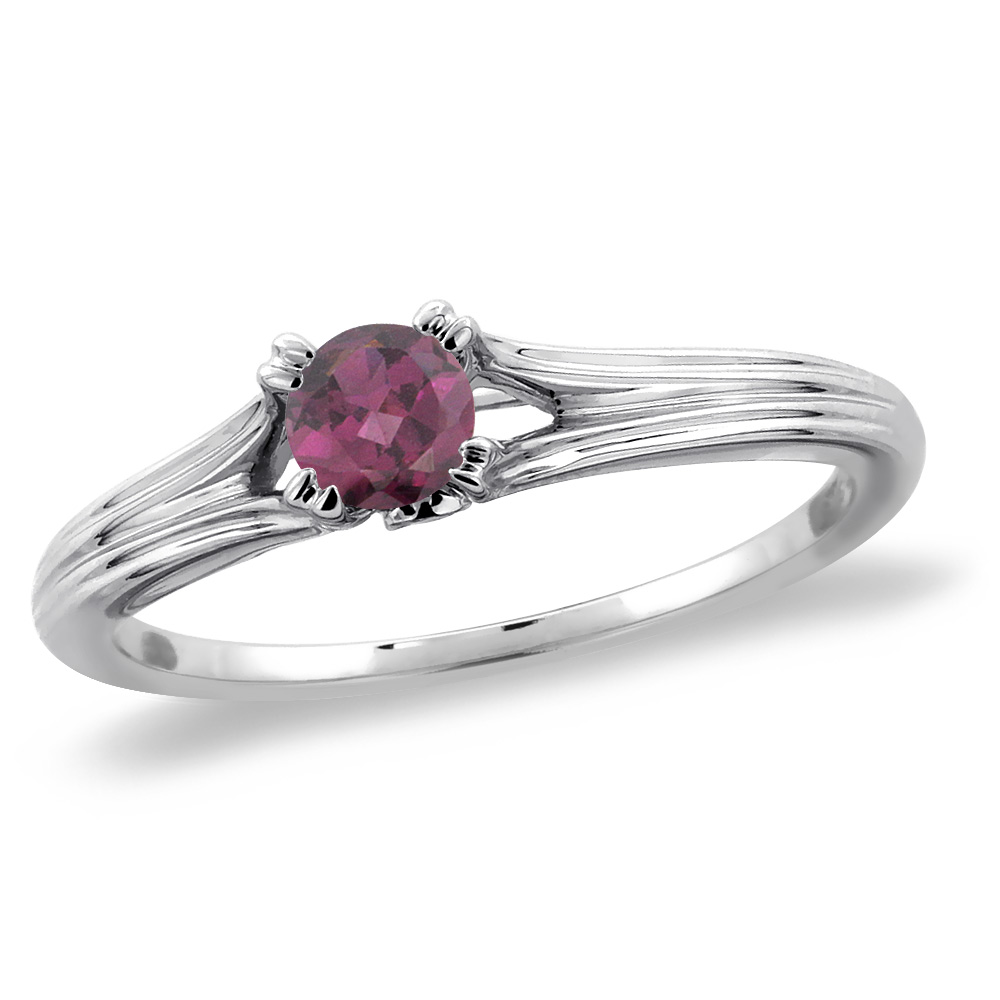 14K White Gold Diamond Natural Rodolite Solitaire Engagement Ring Round 5 mm, sizes 5 -10