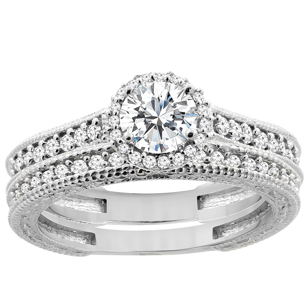 14K White Gold Diamond Engraved 2-piece Engagement Ring Set 0.78 cttw, sizes 5 - 10