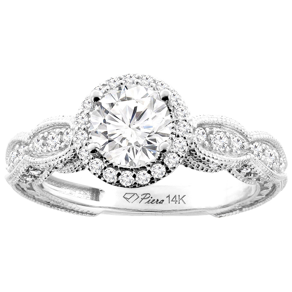 14K White Gold Natural Diamond Halo Ring 1.15 cttw Round 6 mm, sizes 5-10