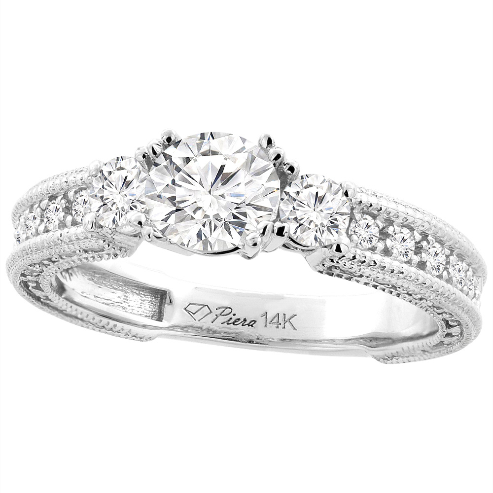 14K White Gold 1.3 cttw. Diamond Ring Round 6 mm, sizes 5-10