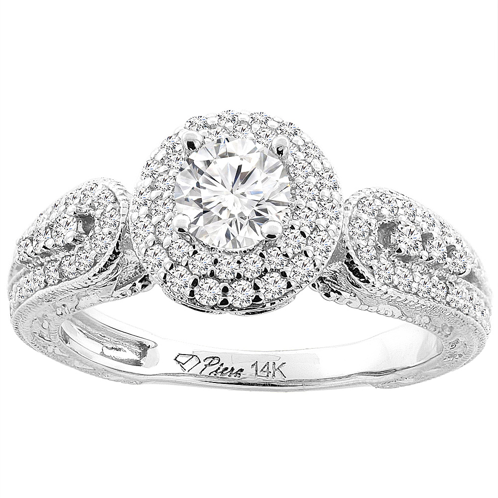 14K White Gold Natural Diamond Halo Ring 0.9 cttw, sizes 5-10