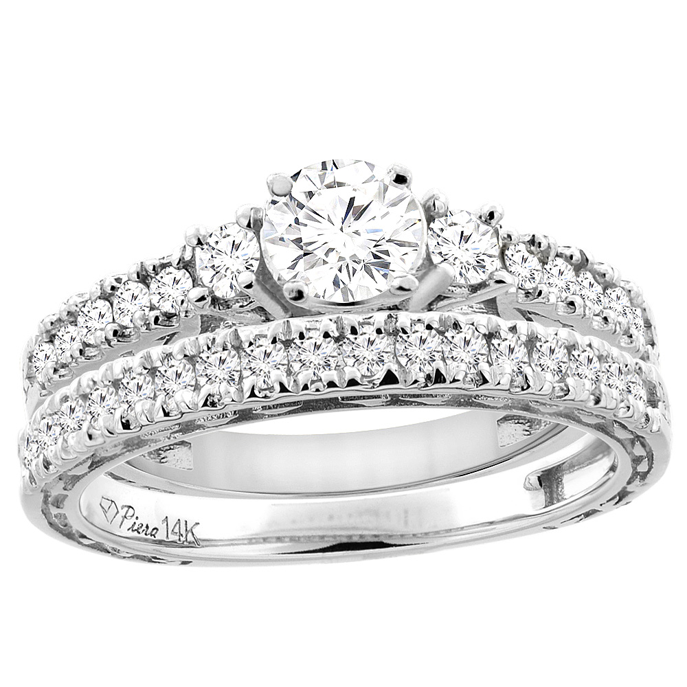 14K Yellow Gold Diamond Engagement 2-pc Ring Set Engraved 1.37 cttw, sizes 5 - 10