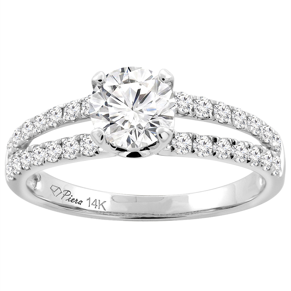 14K White Gold Natural Diamond Engagement Ring Round 1.10 cttw Split Shank, sizes 5 - 10