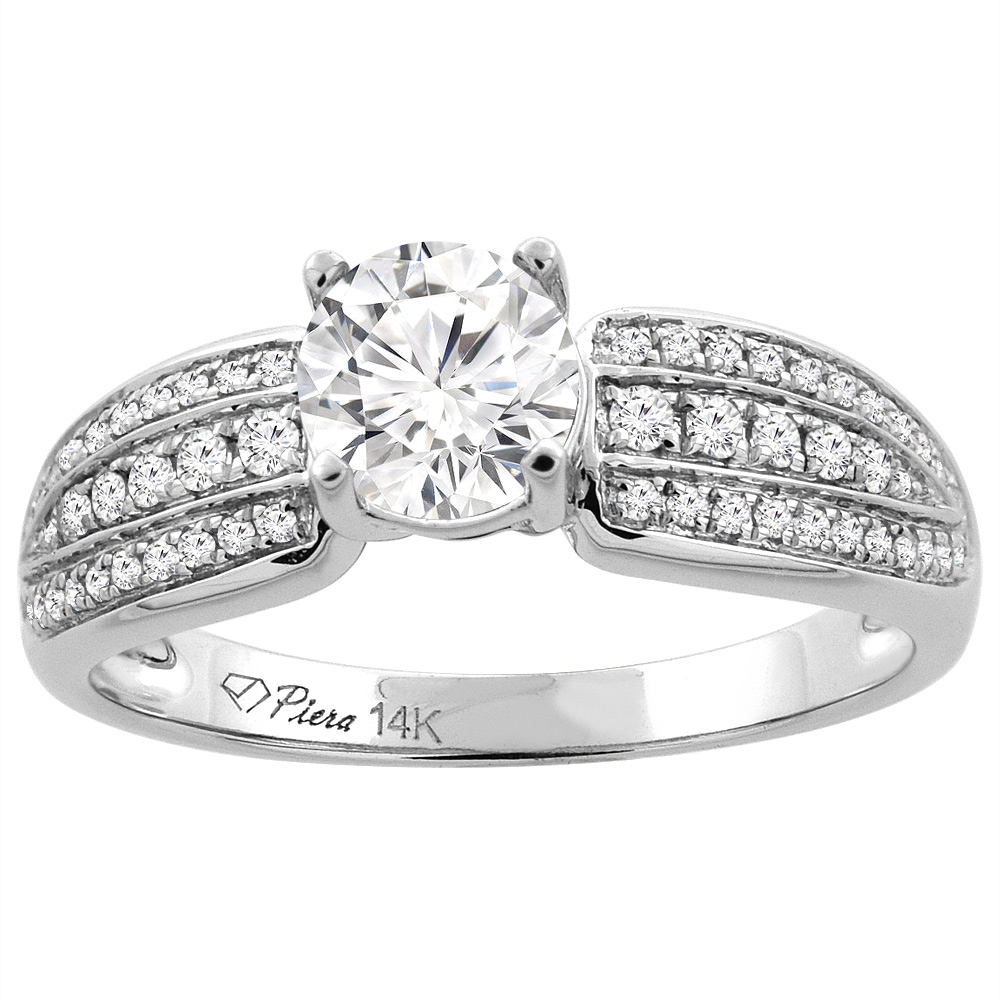 14K White Gold Natural Diamond Engagement Ring Round 0.97 cttw, sizes 5 - 10