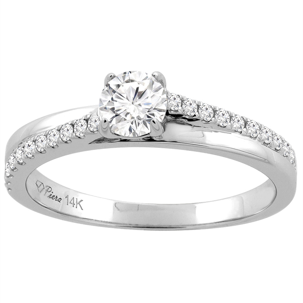 14K White Gold Natural Diamond Engagement Ring Round 0.68 cttw, sizes 5 - 10