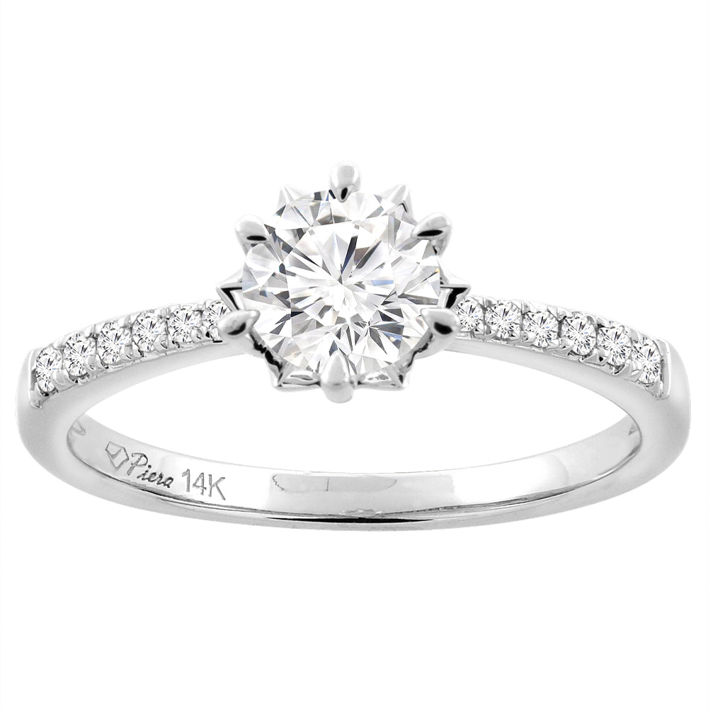 14K White Gold Natural Diamond Engagement Ring Round 0.87 cttw, sizes 5 - 10