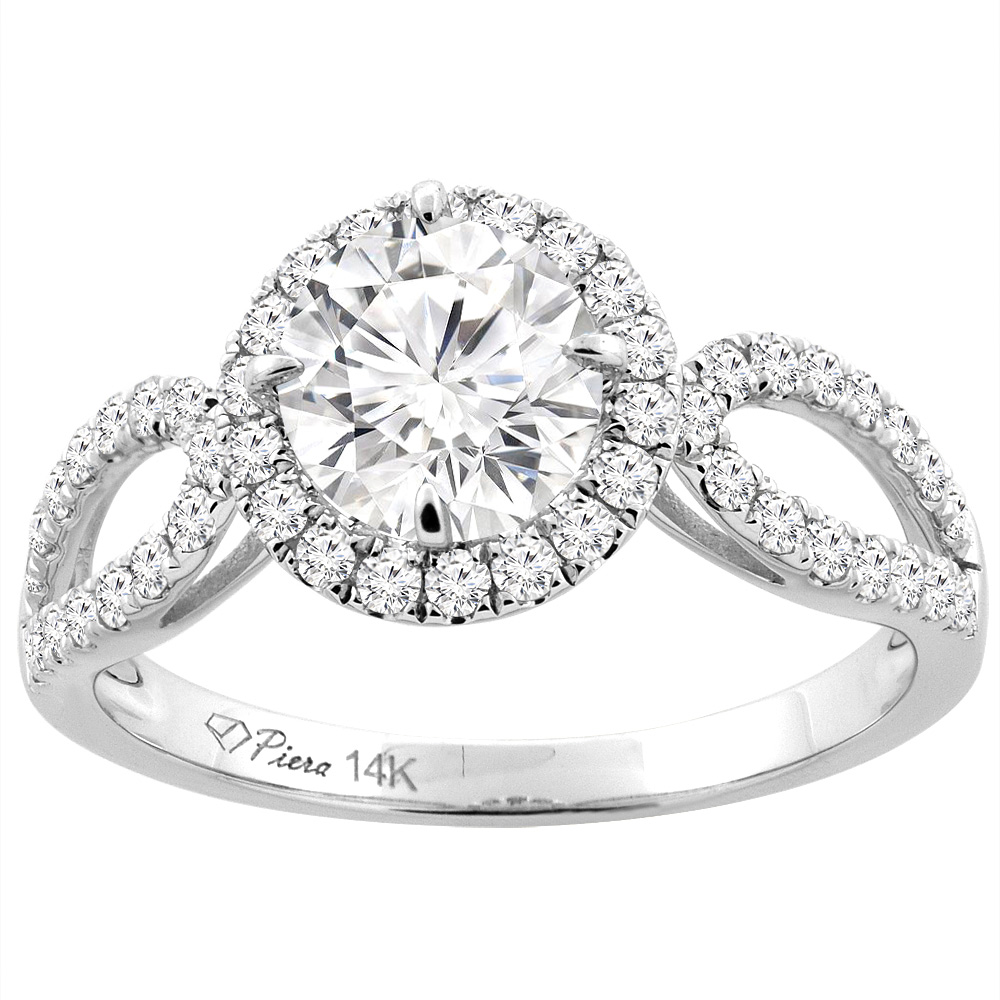 14K White Gold Natural Diamond Engagement Halo Ring Round 1.23 cttw, sizes 5 - 10