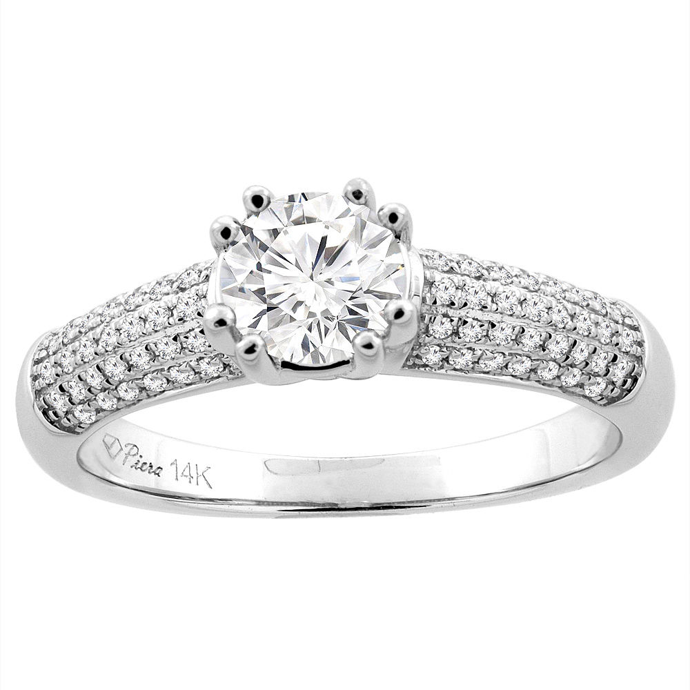 14K White Gold Natural Diamond Engagement Ring Round 1 cttw, sizes 5 - 10
