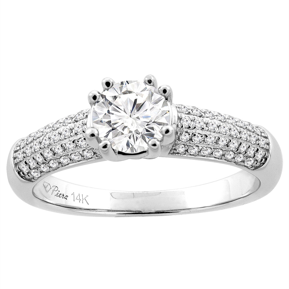14K White Gold Natural Diamond Engagement Ring Round 1 cttw, sizes 5 - 10