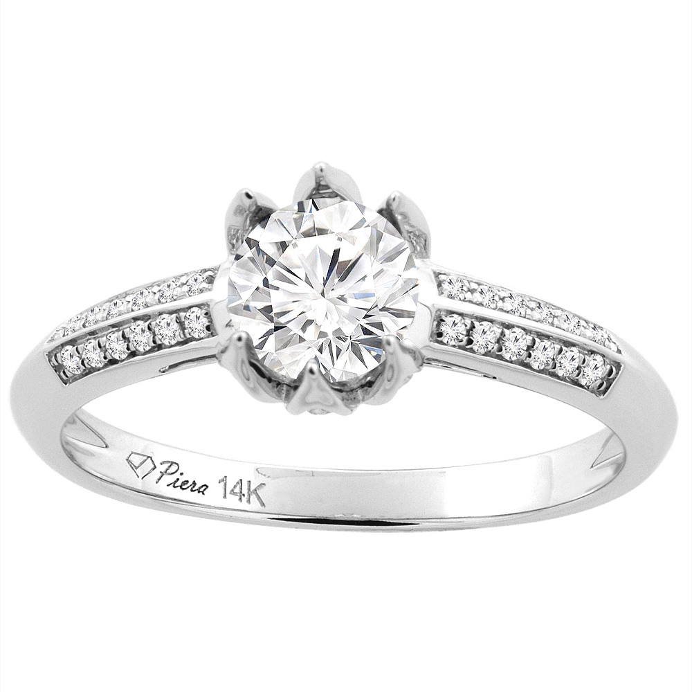 14K White Gold Natural Diamond Engagement Ring Round 0.88 cttw, sizes 5 - 10