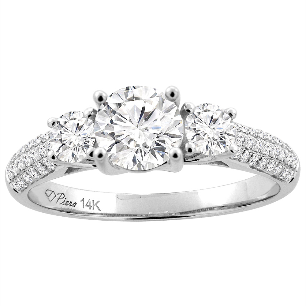 14K White Gold Natural Diamond Engagement Ring Round 1.25 cttw, sizes 5 - 10
