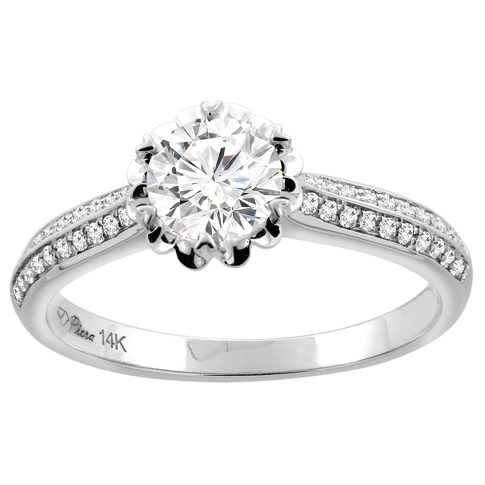 14K White Gold Natural Diamond Engagement Ring Round 0.97 cttw, sizes 5 - 10