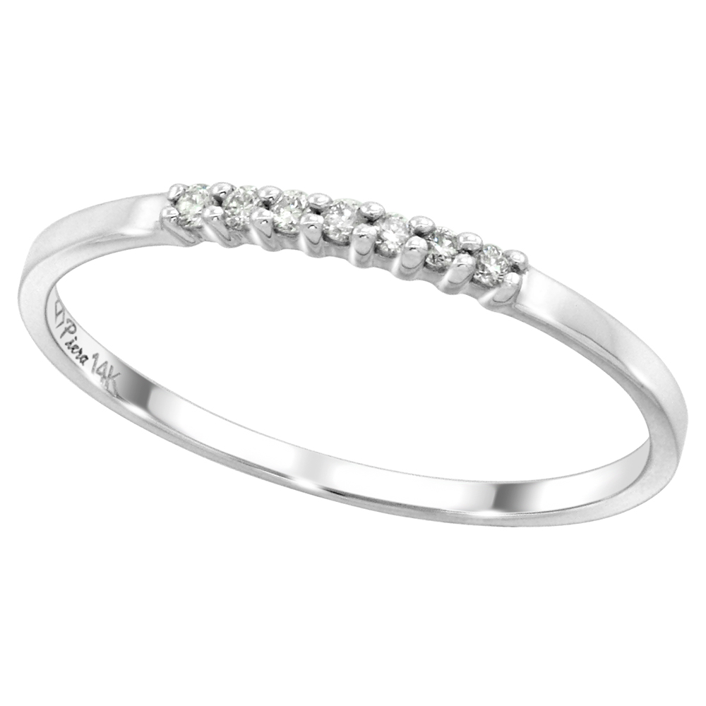 14k White Gold 7-Stone Genuine Diamond Wedding Band Round Brilliant cut 0.08-1.8 ct 1.3-4.1mm, size 5-10