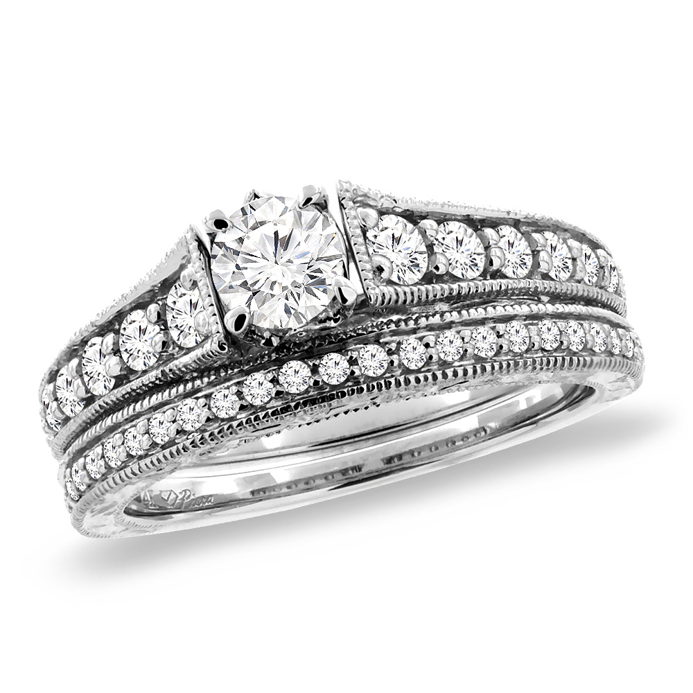 14K White Gold 0.5 ct Cubic Zirconia 2pc Engagement Ring Set Round 5 mm, sizes 5-10