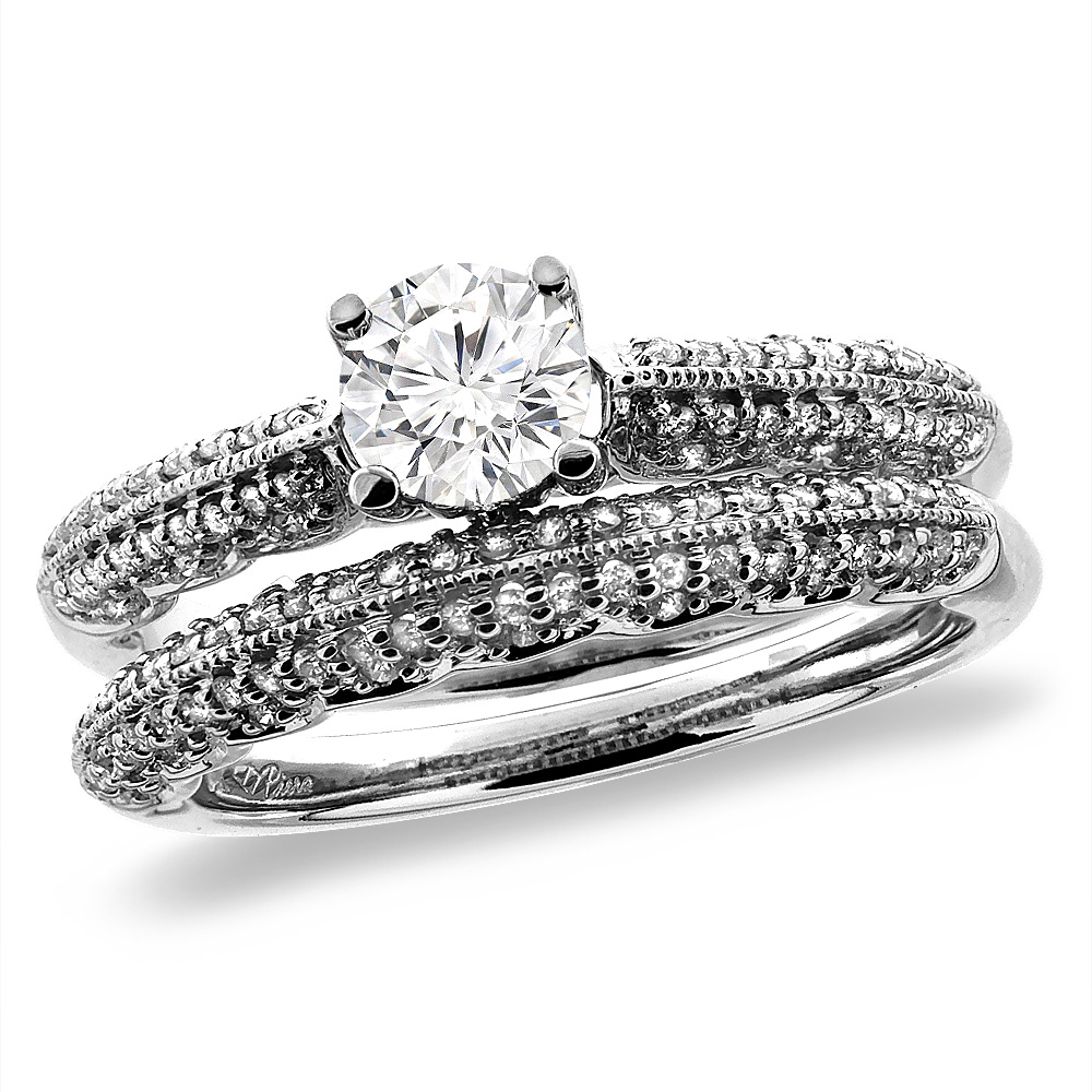 14K White/Yellow Gold 0.96 cttw Genuine Diamond 2pc Engagement Ring Set, sizes 5-10