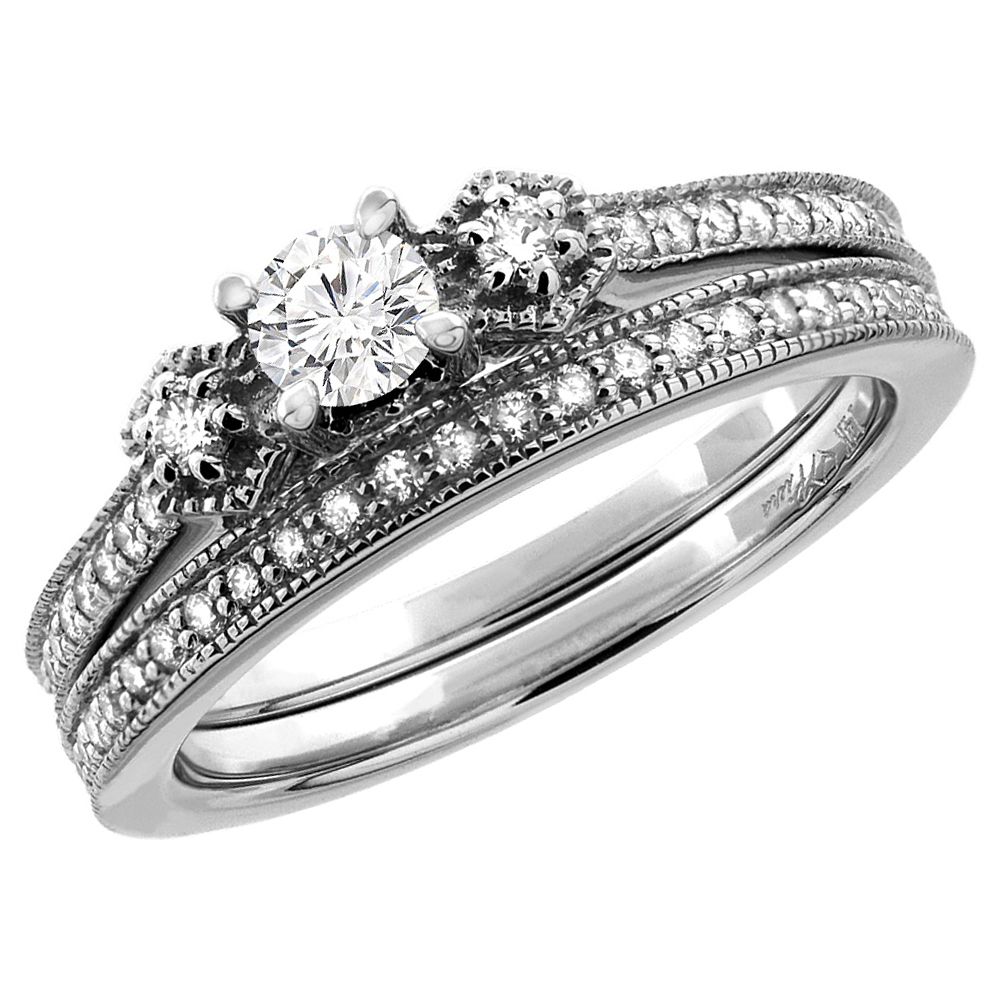 14K White/Yellow Gold 0.7 cttw Genuine Diamond 2pc Engagement Ring Set, sizes 5 -10