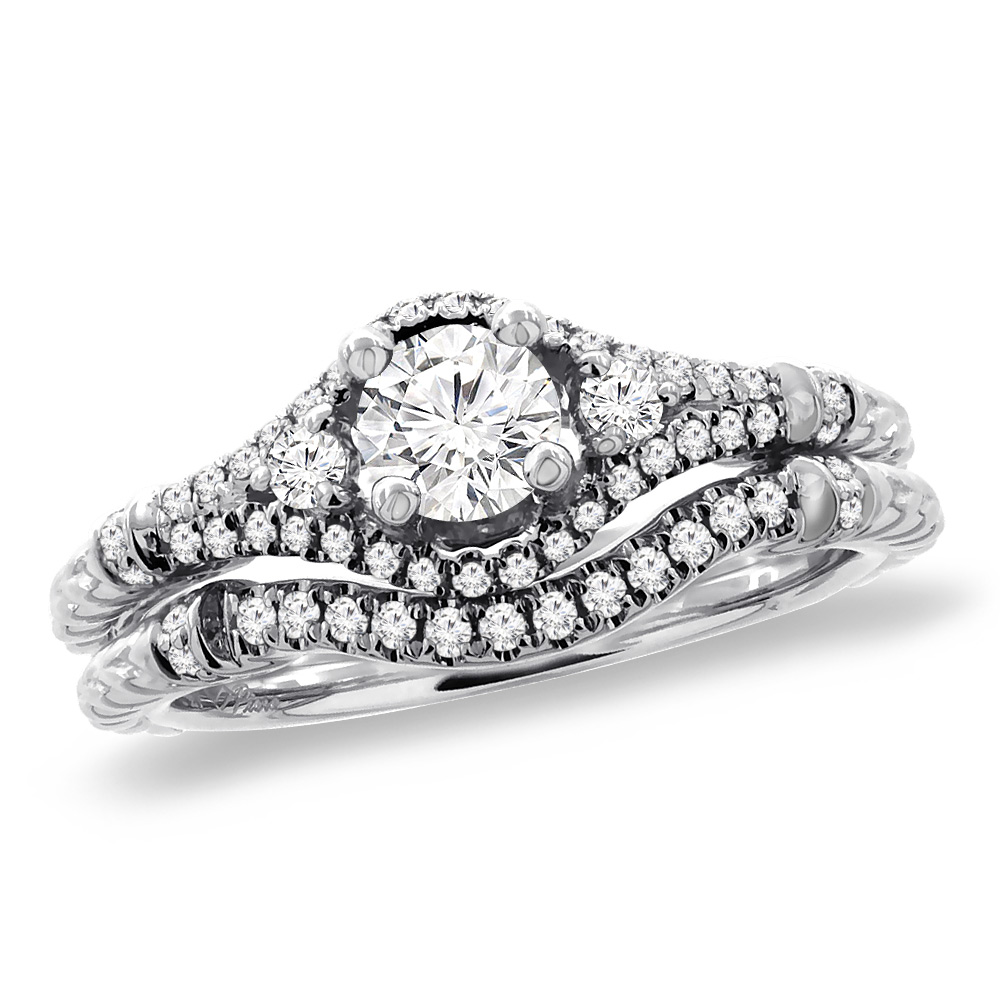 14K White Gold 0.64 cttw Genuine Diamond 2pc Engagement Ring Set, sizes 5 -10