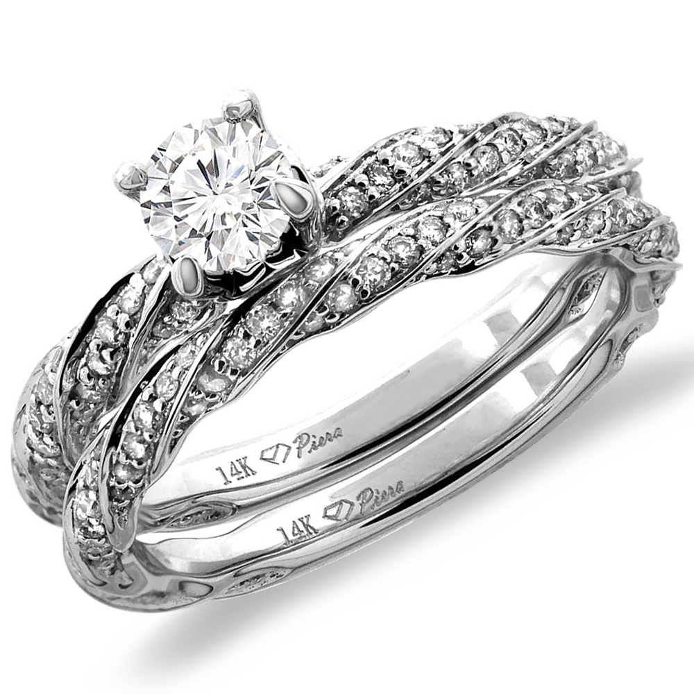 14K Yellow Gold 0.97 cttw Genuine Diamond 2pc Twisted Engagement Ring Set, sizes 5 -10