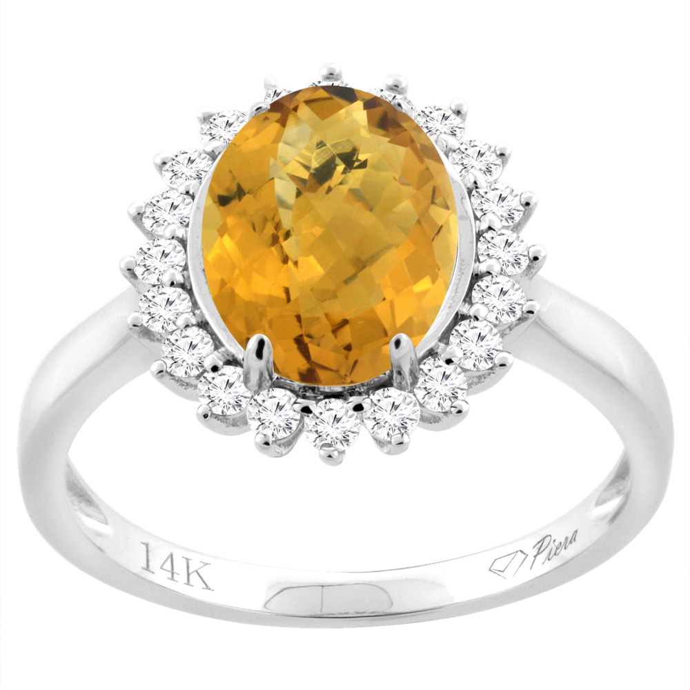 14K Yellow Gold Diamond Natural Whisky Quartz Engagement Ring Oval 10x8mm, sizes 5-10