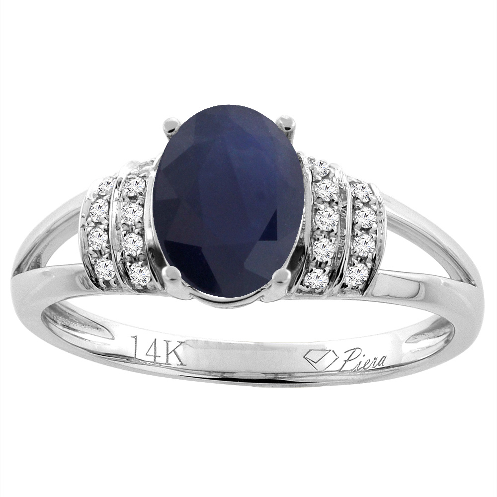 14K Gold Natural Australian Sapphire Ring Oval 8x6 mm Diamond Accents, sizes 5 - 10