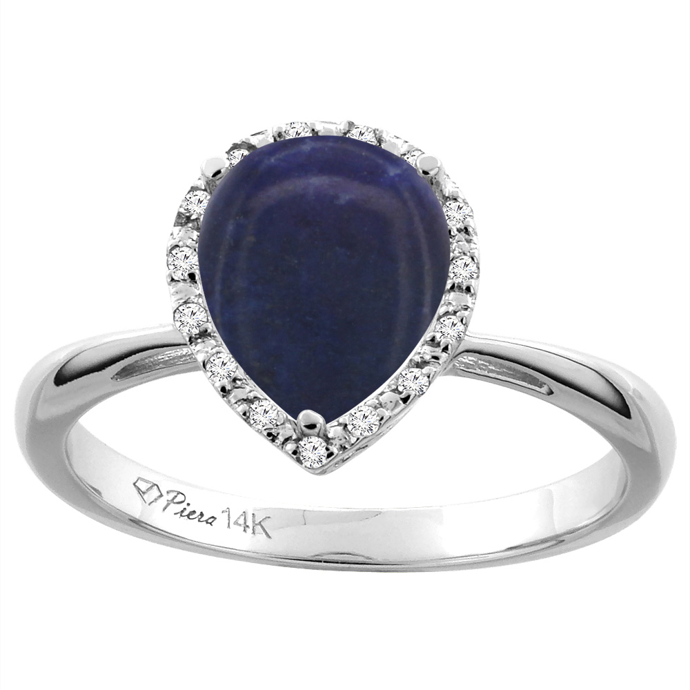 14K Yellow Gold Natural Lapis & Diamond Halo Engagement Ring Pear Shape 9x7 mm, sizes 5-10