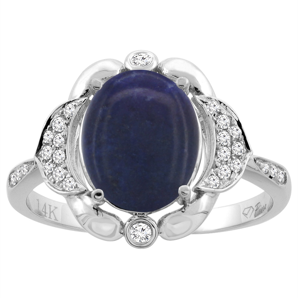 14K Yellow Gold Diamond Natural Lapis Engagement Ring Oval 10x8mm, sizes 5-10