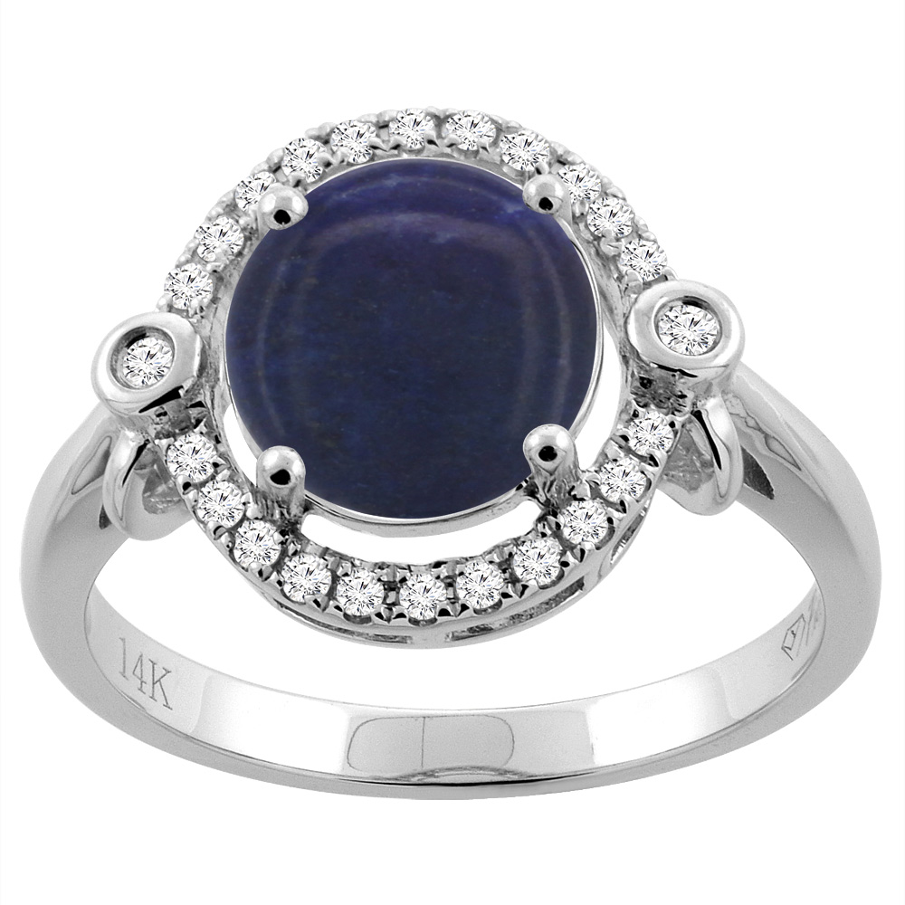 14K Yellow Gold Diamond Natural Lapis Engagement Ring Oval 10x8mm, sizes 5-10