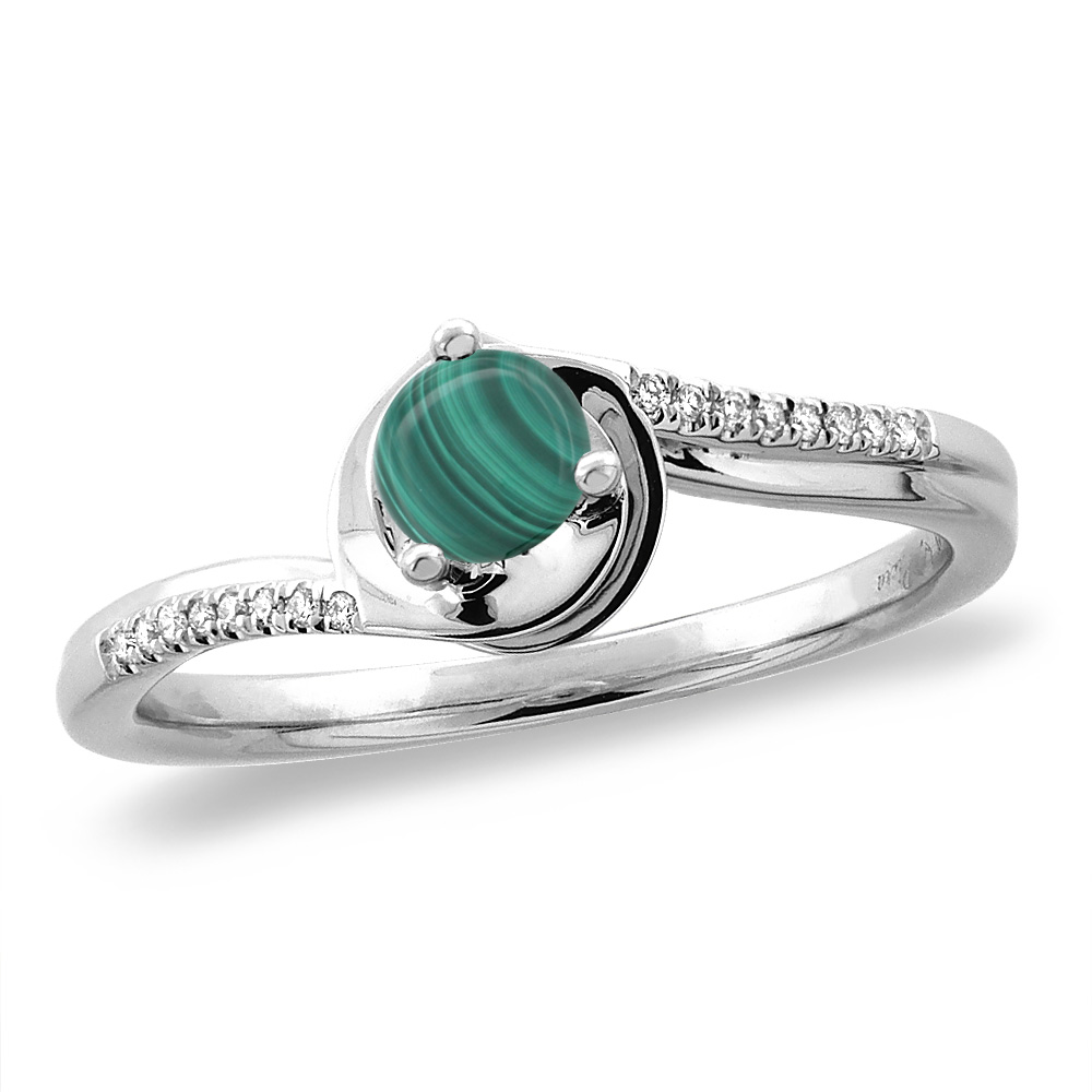 14K White/Yellow Gold Diamond Natural Malachite Bypass Engagement Ring Round 4 mm, sizes 5 -10