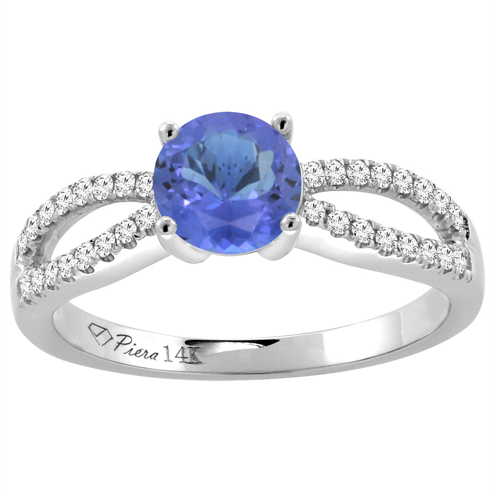 14K White Gold Diamond Natural Tanzanite Engagement Ring Round 7 mm, sizes 5-10