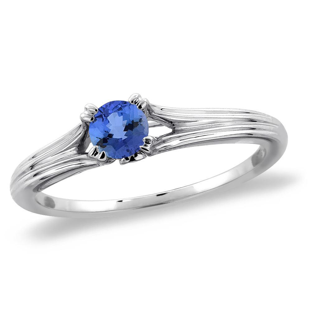 14K White Gold Diamond Natural Tanzanite Solitaire Engagement Ring Round 5 mm, sizes 5 -10