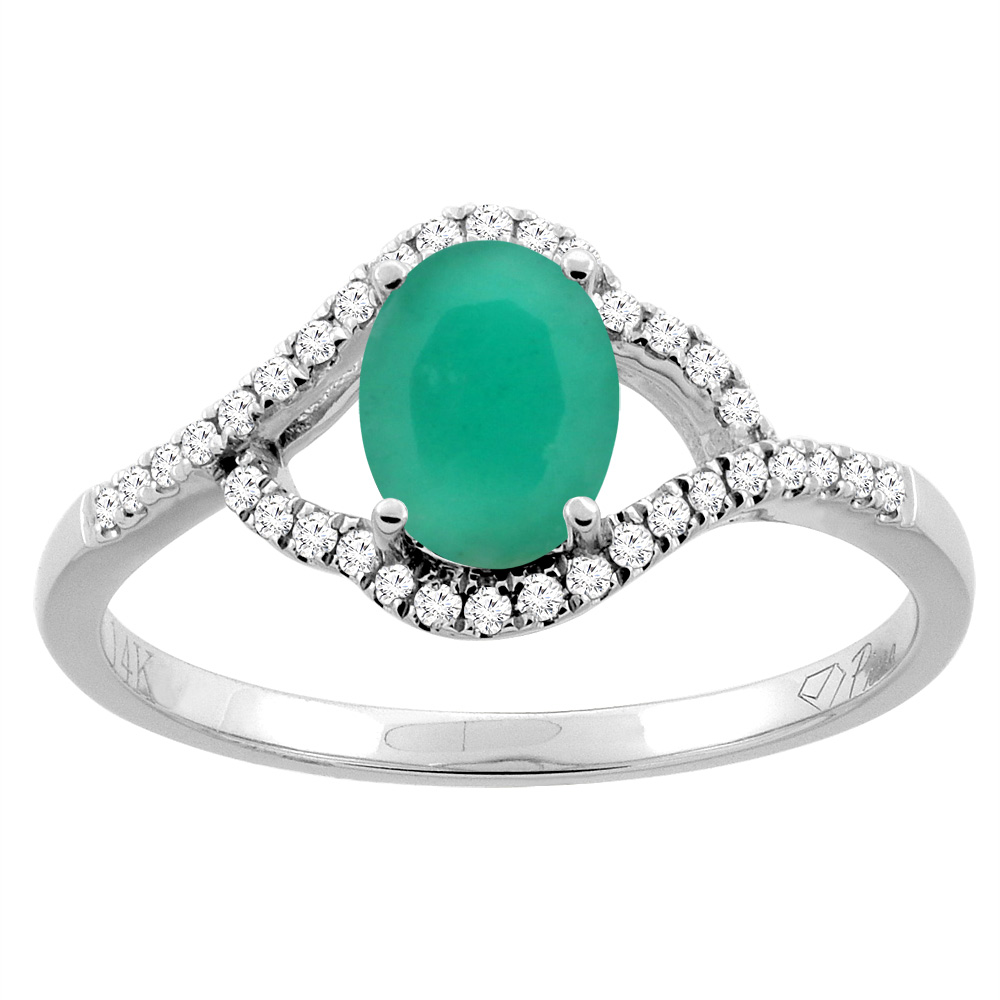 14K Gold Diamond Natural Quality Emerald Engagement Ring Oval 7x5 mm, size 5 - 10