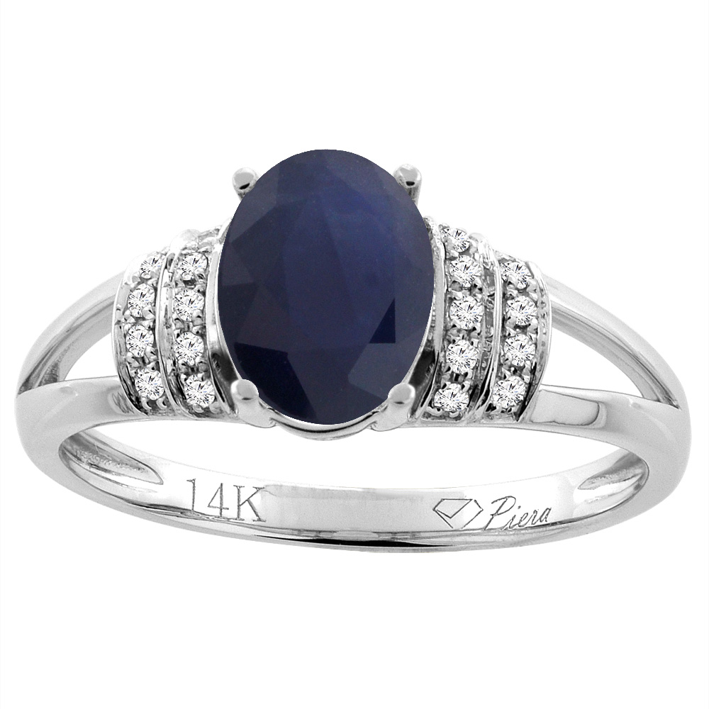 14K Gold Diamond Natural Quality Blue Sapphire Engagement Ring Oval 8x6 mm, size 5 - 10