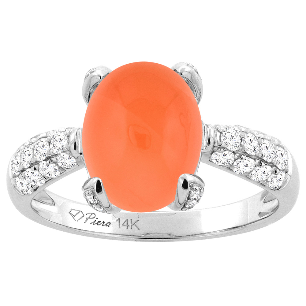 14K Yellow Gold Natural Orange Moonstone Engagement Ring Oval 11x9 mm & Diamond Accents, sizes 5 - 10