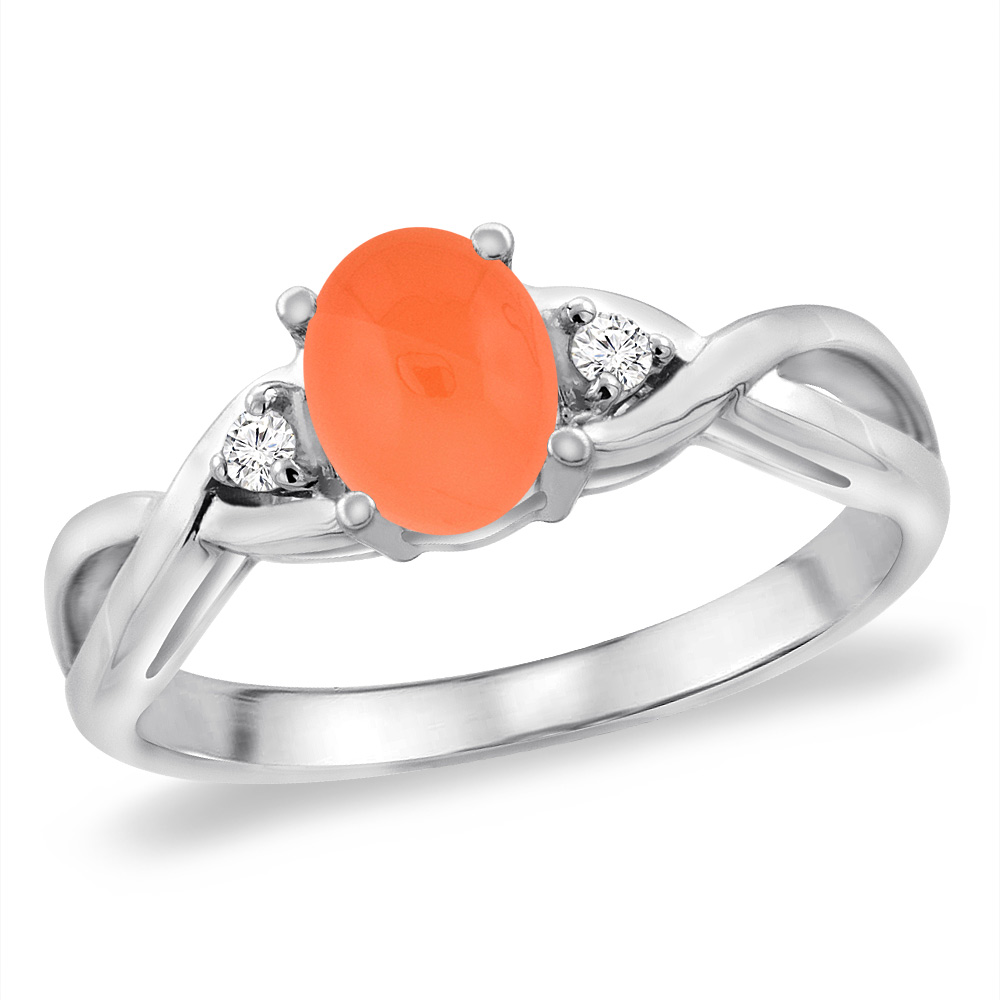 14K White Gold Diamond Natural Orange Moonstone Infinity Engagement Ring Oval 7x5 mm, sizes 5 -10