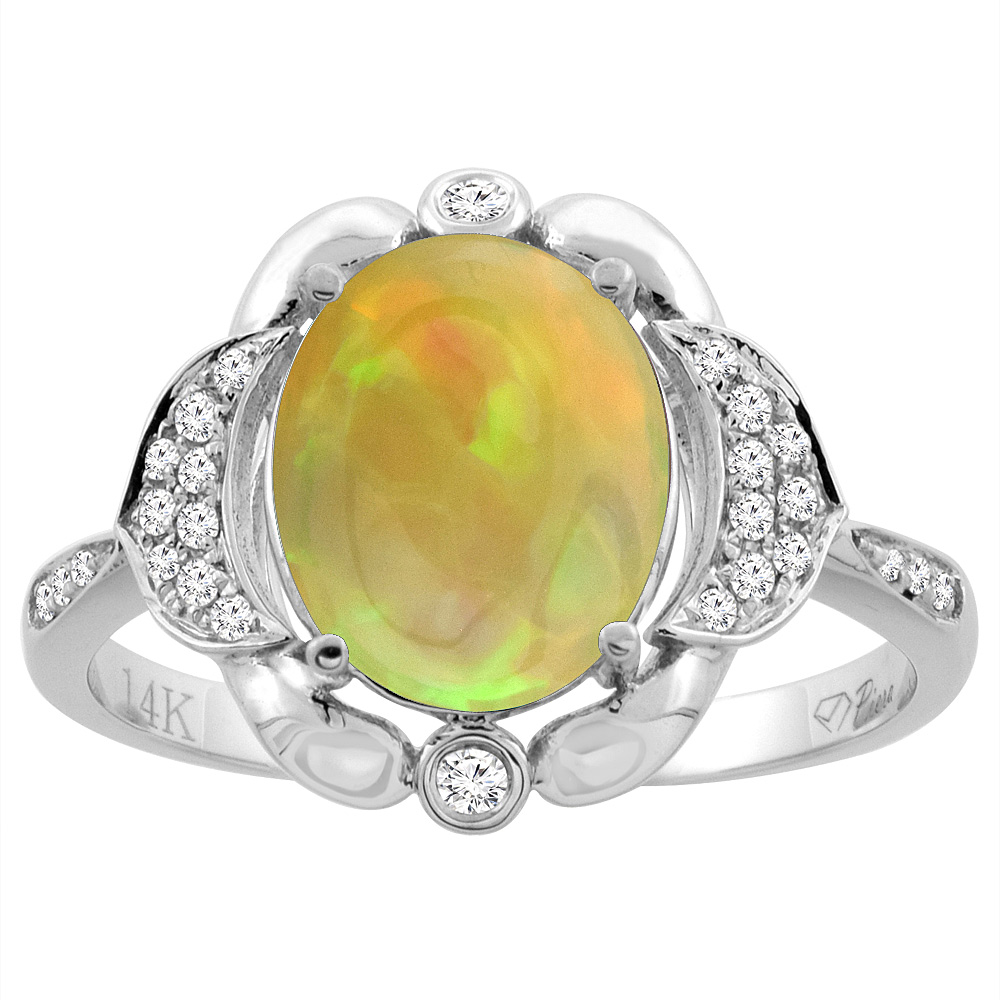 14K Yellow Gold Diamond Natural Ethiopian Opal Engagement Ring Oval 10x8mm, size 5-10