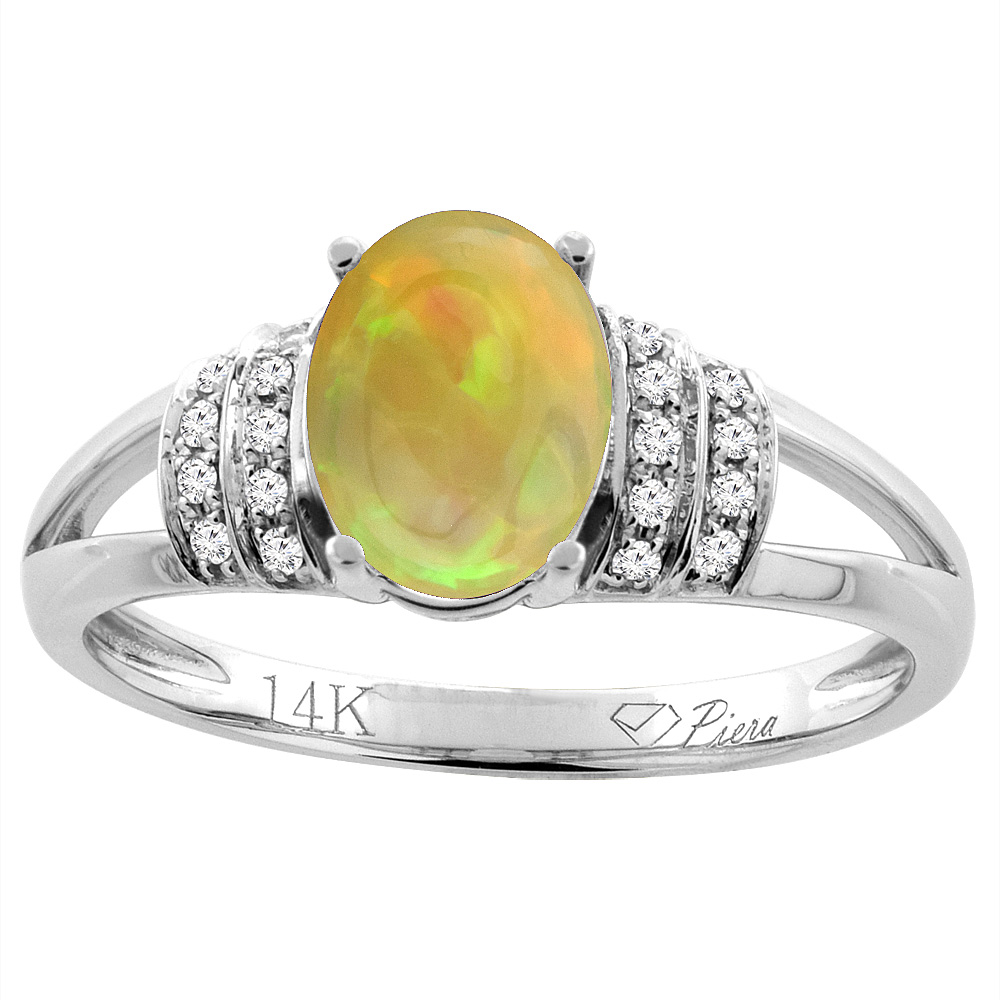 14K White/Yellow Gold Diamond Natural Ethiopian Opal Engagement Ring Oval 8x6 mm, size 5 - 10