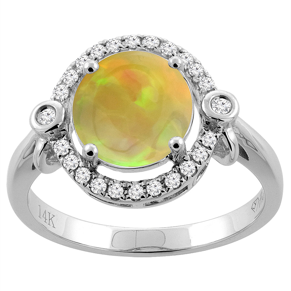 14K Yellow Gold Diamond Natural Ethiopian Opal Engagement Ring Oval 10x8mm, size 5-10