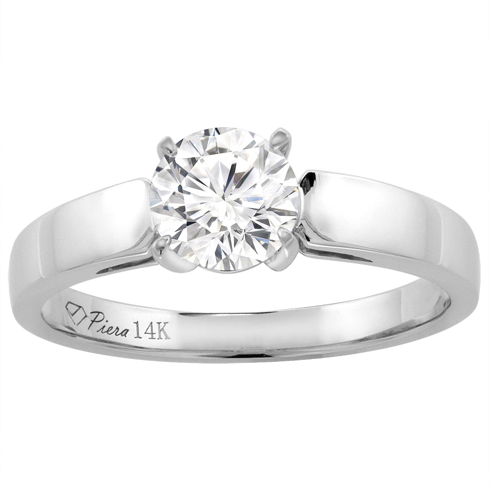 14K White Gold Cubic Zirconia Solitaire Engagement Ring 1.25 ct, sizes 5-10