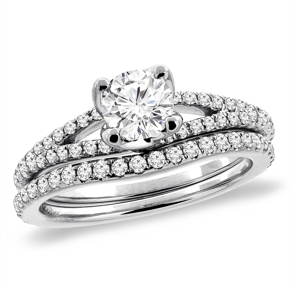 14K White Gold 1.16 cttw Cubic Zirconia 2pc Engagement Ring Set Round 5 mm, sizes 5-10