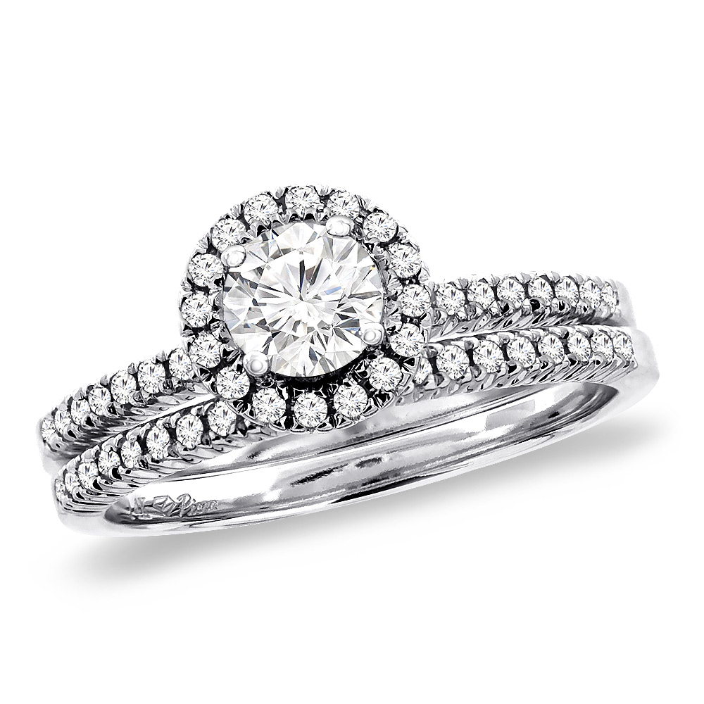 14K White Gold 0.25 ct Cubic Zirconia 2pc Halo Engagement Ring Set Round 4 mm, size5-10