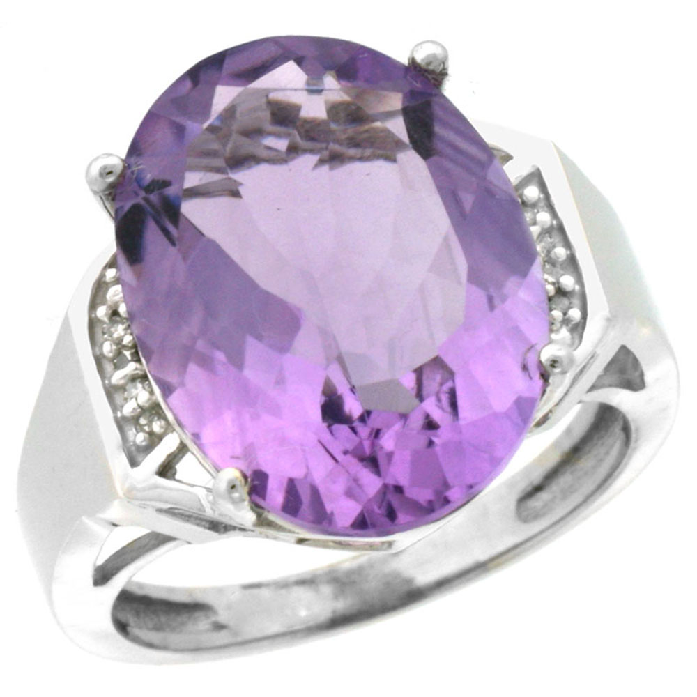 10K White Gold Diamond Genuine Amethyst Ring Oval 16x12mm sizes 5-10