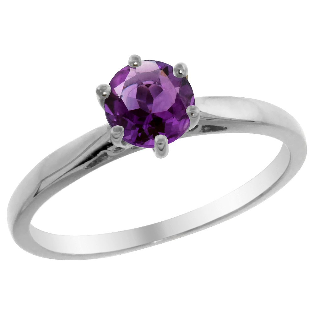 14K Yellow Gold Natural Amethyst Solitaire Ring Round 5mm, sizes 5 - 10