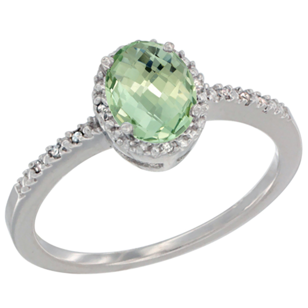 14K Yellow Gold Diamond Natural Green Amethyst Engagement Ring Oval 7x5 mm, sizes 5 - 10