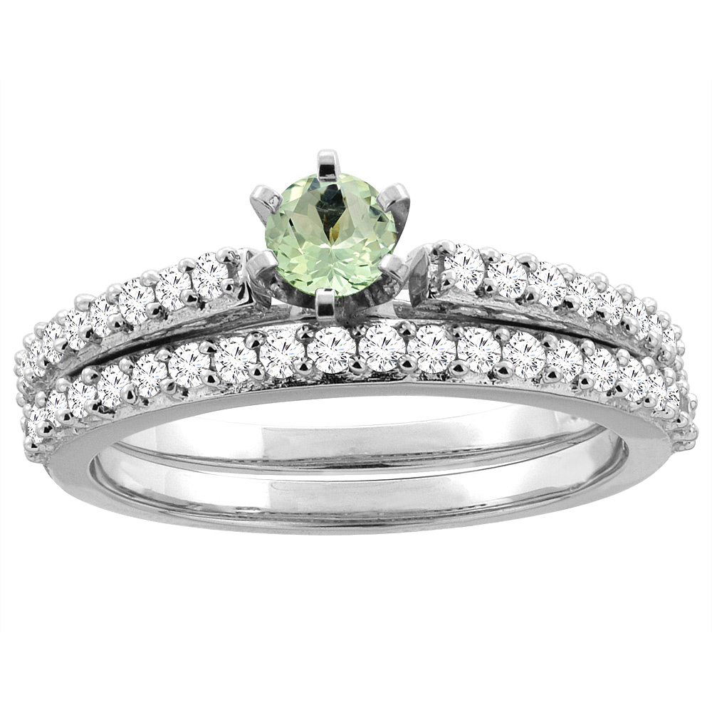 10K Yellow Gold Genuine Green Amethyst 2-piece Bridal Ring Set Round 4mm sizes 5 - 10