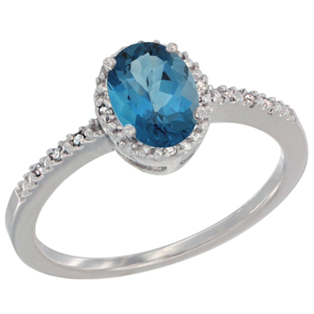 10K Yellow Gold Diamond Natural London Blue Topaz Engagement Ring Oval 7x5 mm, sizes 5 - 10